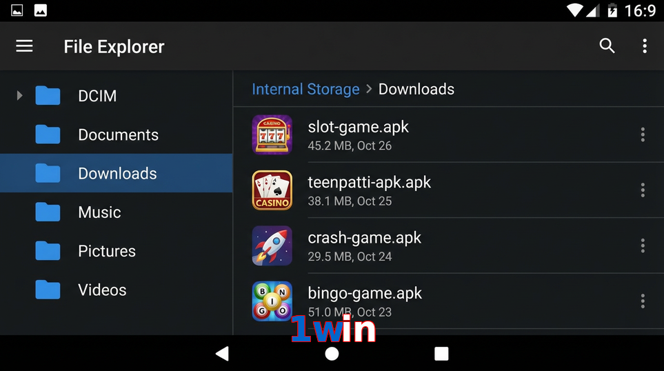 Main screen of 1Win gameapk page for PK players